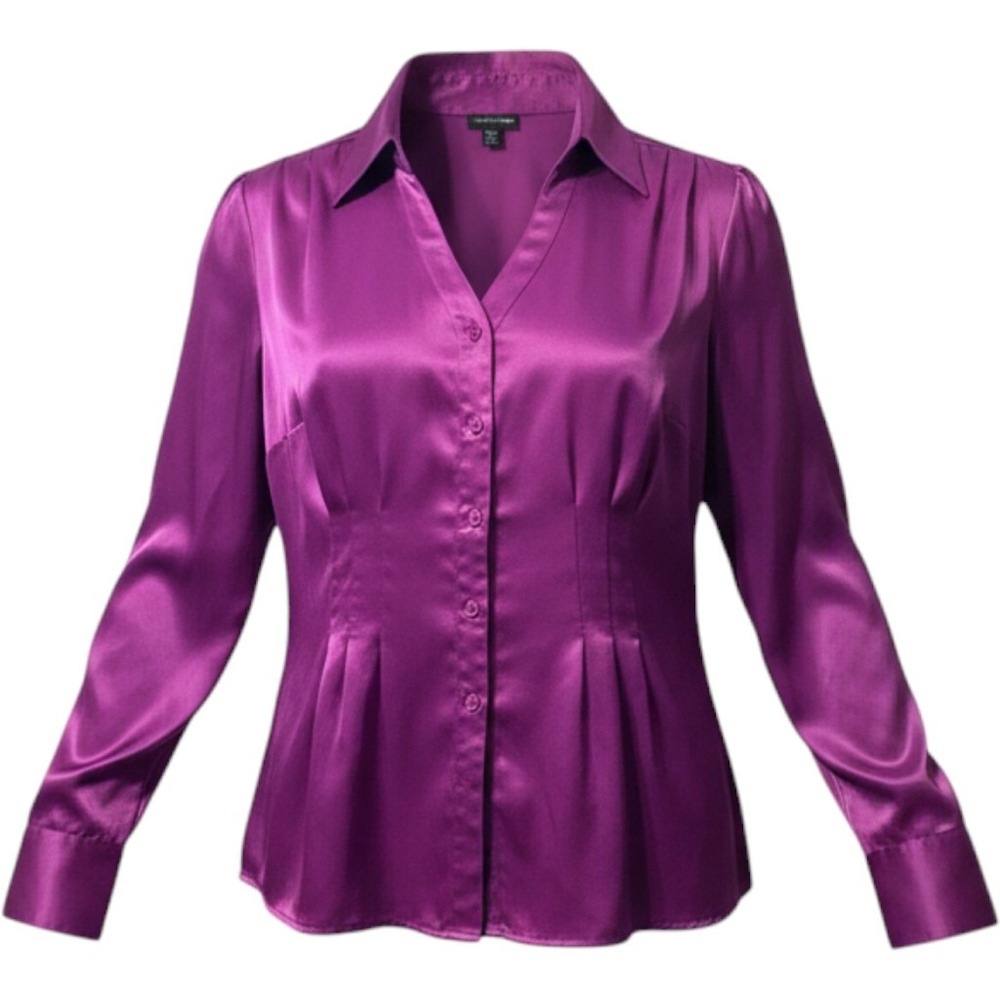 East 5th Satin Blouse Womens 1X Magenta Pink Long Sleeve Button Down Office Chic